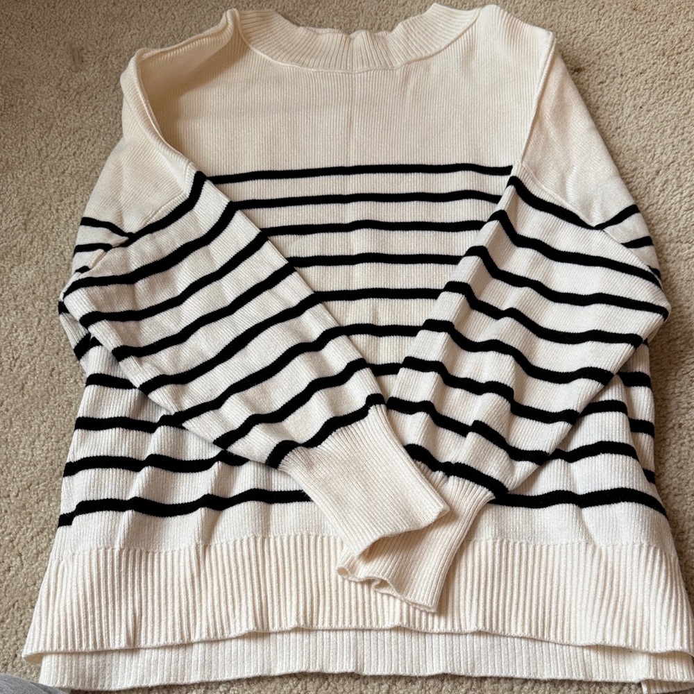 Elegant Cream and Black Striped Women's Sweater